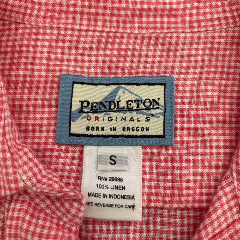 Pendleton Red Plaid Button Down Shirt 100% Linen - image 4